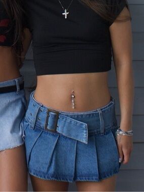 Edikted Pleated Mini Skirt - Denim Blue Panel